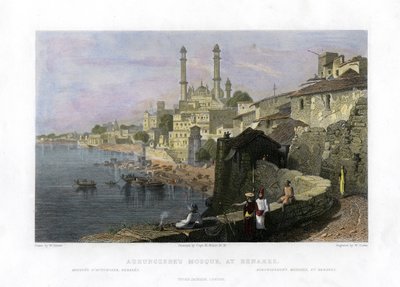 Aurangzebs moske i Benares, India, 1800-tallet av W Cook