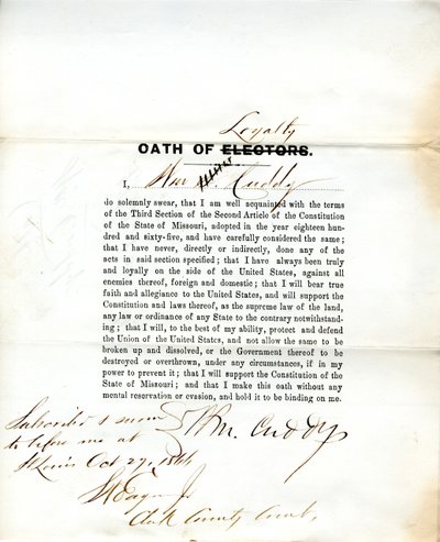 Lojalitet ed av Wm. Cuddy of Missouri, County of St. Louis av W. Cuddy