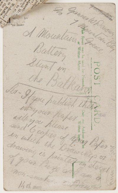 Postkort til redaktøren av Liverpool Weekly Courier, 14. august 1918 (blyant på postkort) av W. Dawson