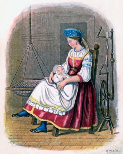 Russisk kvinne med baby, 1809. av W. Dickes