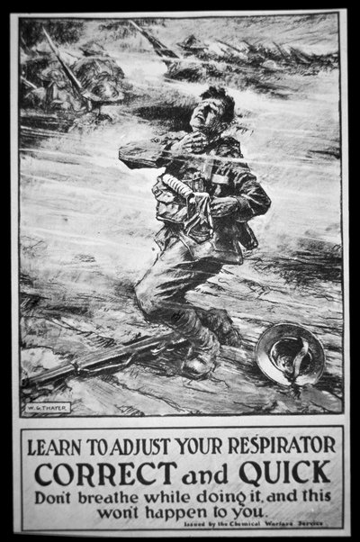 American Army-plakat som advarer om gassangrep av W. G. (after) Thayer