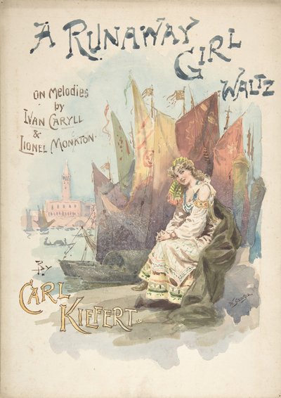 Design for musikkcover: A Runaway Girl Waltz, 1898. av W. George