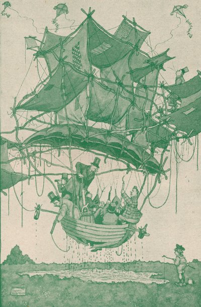 En ganske tidlig type vannfly som foretar en prøveflyvning fra Hampstead Ponds, c1918 1919 av William Heath Robinson