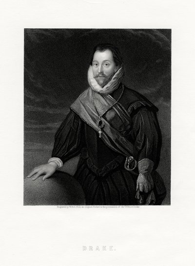 Sir Francis Drake , engelsk kaper, navigatør, marinepioner, politiker, 1800-tallet av W. Holl