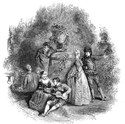 Scene fra Watteau i 1644, 1844. av W. J. Linton