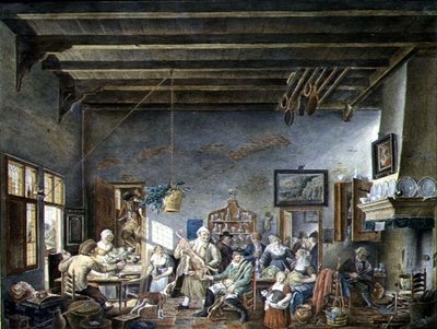 Et nederlandsk tavernainteriør (etter et maleri av Johannes Petrus van Horstock) (1745-1825) 1824 (akvarell på papir) av W. Jansens