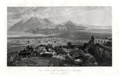 Byen og isthmus av Korint fra Akropolis, Hellas, 1887 av W. Miller