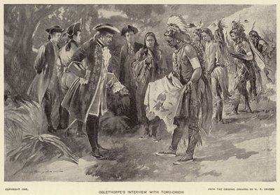 Oglethorpes intervju med Tomo-chichi (litho) av W. P. Snyder