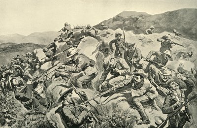 'Med General French: New Zealanders Saving a Picket of the Yorkshire Regiment', 1900. av W Small