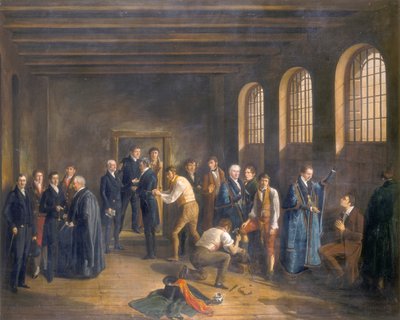 "... Newgate fengsel om morgenen henrettelsen av Henry Fauntleroy", 1828 av W Thomson