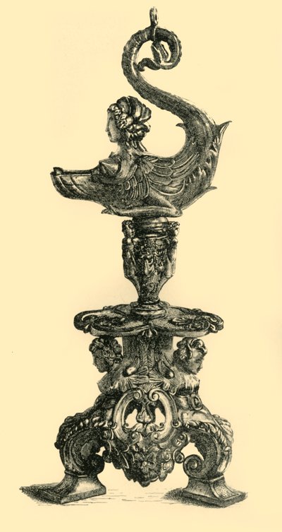 Lampe i form av sfinkslignende havskapning, c1510-1530, 1881. av W. W. McCarty