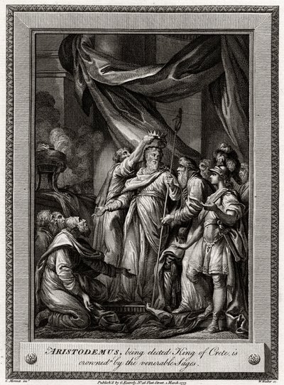 Aristodemus, som ble valgt til konge av Kreta, blir kronet av de ærverdige vismennene, 1777 av W. Walker