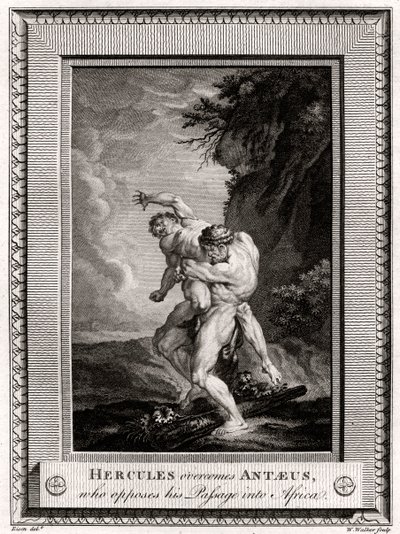 Hercules overvinner Antaeus, som motsetter seg hans passasje til Afrika, 1775 av W. Walker