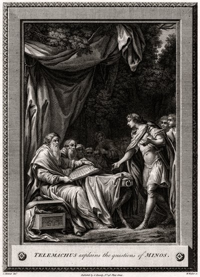 Telemachus forklarer spørsmålene til Minos, 1776 av W. Walker