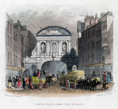 Temple Bar, fra Strand, London, 1829. av W. Wallis