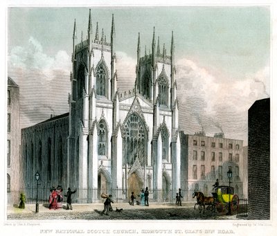 New National Scotch Church, Sidmouth Street og Grays Inn Road, London, 1829. av W Watkins