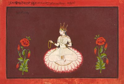 Saraswati, folio fra en gudinne-serie, ca. 1680-1700. av Wajid