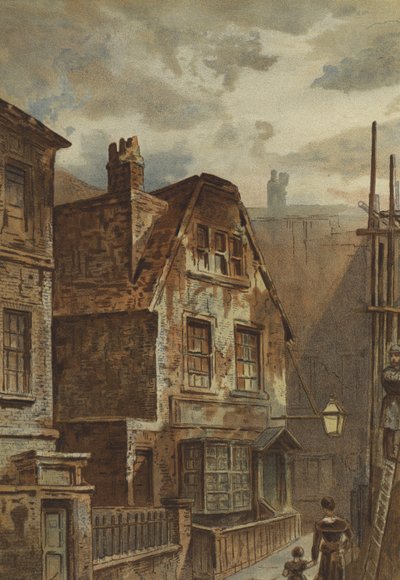 Gammelt hus bak Ludgate (chromolitho) av Waldo Sargeant
