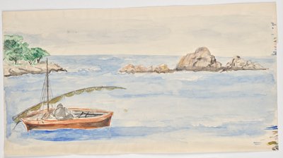 Mann i seilbåt på land i Florida (?) av Walter Barwig