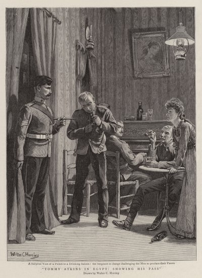 Tommy Atkins i Egypt, viser passet sitt av Walter Charles Horsley
