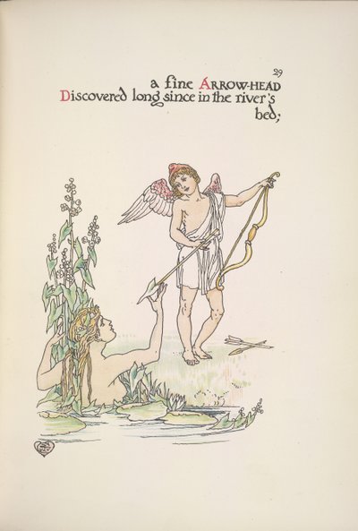 En engel som holder en pil, og en dame i en elv eller innsjø av Walter Crane