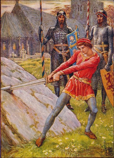 Arthur Draws the Sword from the Stone, 1911. av Walter Crane