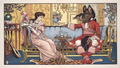 Beauty and the Beast, pub. 1874 (farge litho) av Walter Crane