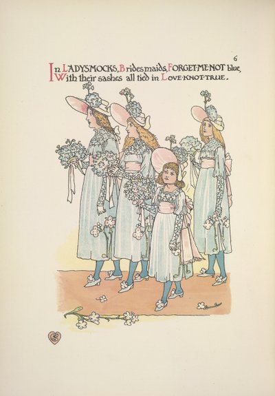 Brudepiker i forglem-meg ikke blå damekjoler av Walter Crane