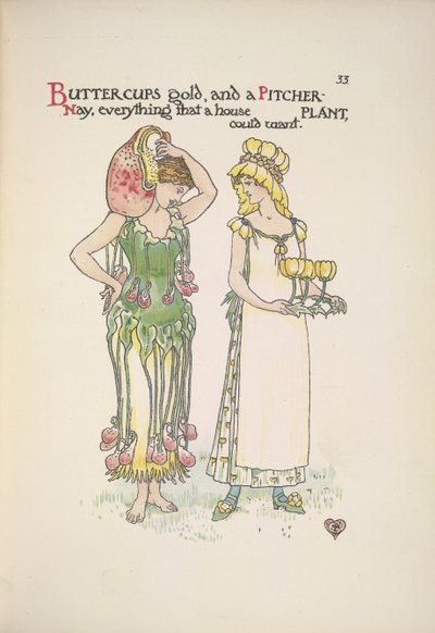 Smørblomstgull og krukkeplante. To unge kvinner av Walter Crane