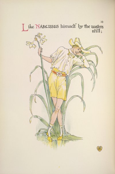 Ved vannet er det stille. En ung mann som står ved vannkanten av Walter Crane