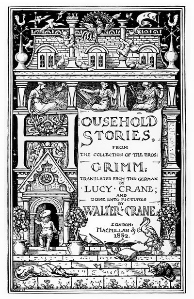 Forside av 'Household Stories', av brødrene Grimm, utgitt av Macmillan und Co., 1882 av Walter Crane