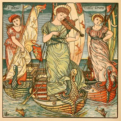 I Saw Three Ships, fra Walter Cranes Painting Book, pub. 1889 fargelitografi, 1889. av Walter Crane