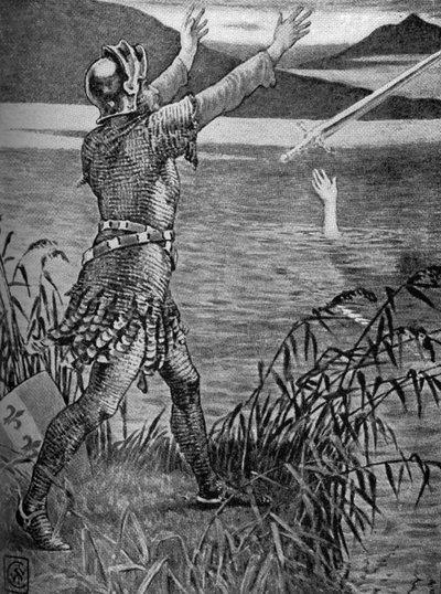 Kong Arthur - Sir Bedivere kaster Excalibur. av Walter Crane