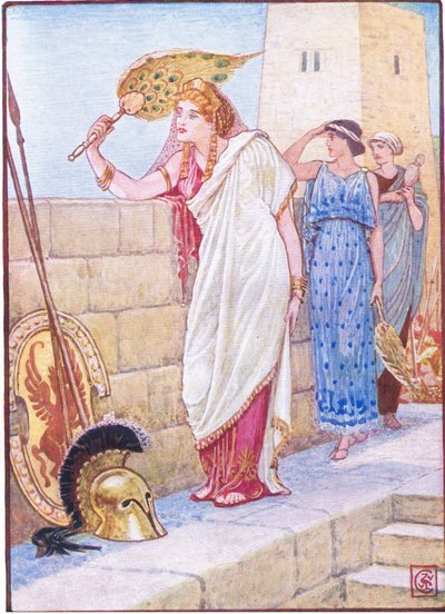 Ofte sto hun på veggene til Troja, illustrasjon fra The Story of Greece, 1930-tallet av Walter Crane