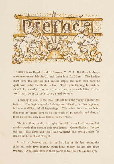 Forord til The Golden Primer. To barn bærer en stige. av Walter Crane