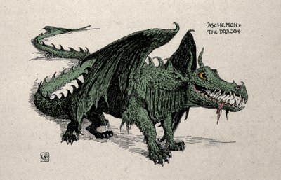 Representasjon av den mytologiske dragen Ashchemon Drawing av Walter Crane fra 1899. av Walter Crane