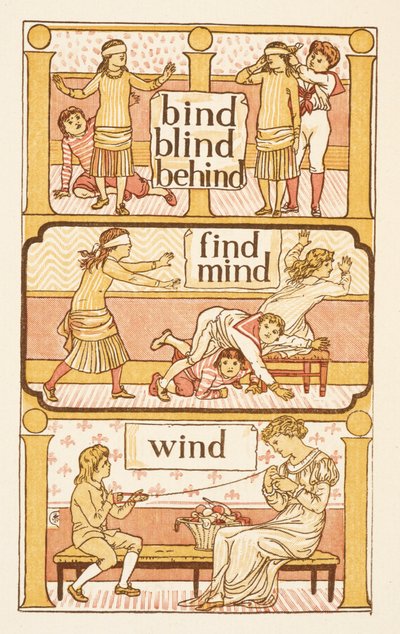 Rimende ord som slutter på bokstaven D. Et spill av blinde mann. For å illustrere bruken av bokstaven i. Den gylne grunningen. av Walter Crane