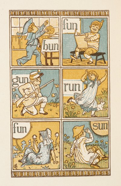 Rimende ord som slutter på bokstaven N. The Golden primer. av Walter Crane