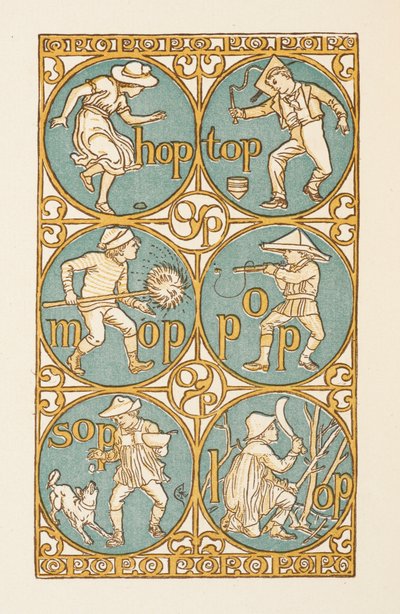 Rimende ord som slutter på bokstaven P. The Golden primer. av Walter Crane