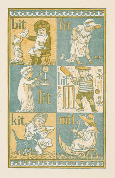 Rimende ord som slutter på bokstaven T. The Golden primer av Walter Crane