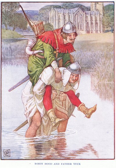 Robin Hood og far Tuck, ca. 1920 av Walter Crane