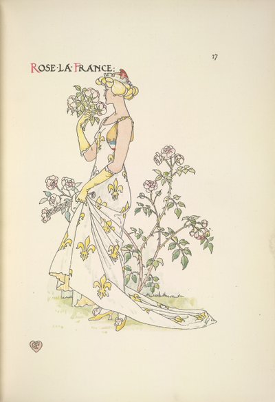 Rose La France. En ung kvinne som lukter en bukett blomster av Walter Crane
