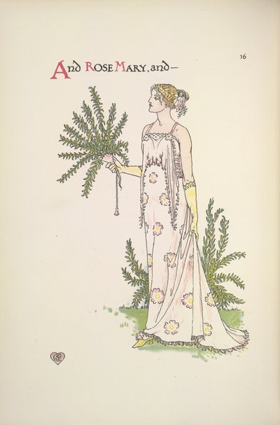 Rose Mary. En ung kvinne som holder en plante av Walter Crane