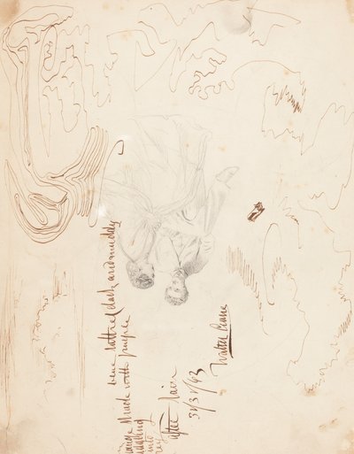 Skisse av et par sittende med skystudier [verso] av Walter Crane