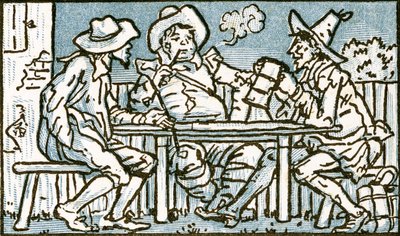 The Happy Poor, sangillustrasjon for 'Who Liveth So Merry in all this Land', fra 'Pan-Pipes', A Book of Old Songs, Nyarrangert og med akkompagnement av Theo. Marzials, utgitt i London av G av Walter Crane