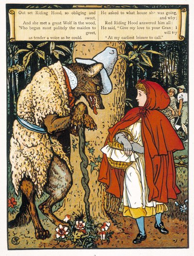 The Little Red Riding Hood (møte med ulven) - av John Lane, Walter Crane