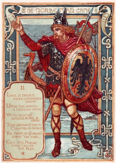Norrmannen. Fra: Columbias Courtship: A Picture History of the United States, 1893 av Walter Crane