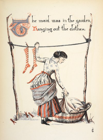 Stuepiken var i hagen og hengte ut klærne. av Walter Crane