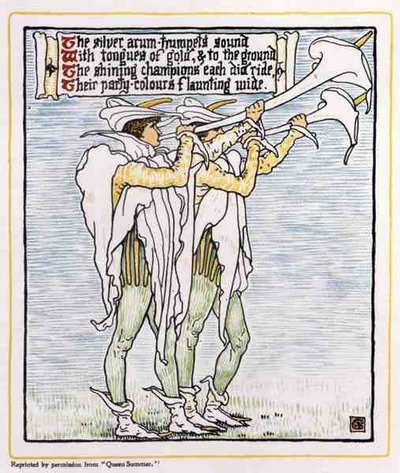 Trompetister med liljer, fra Queen Summer av Walter Crane