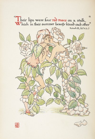 To figurer som kysser kledd som roser av Walter Crane